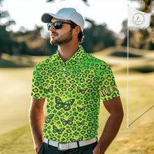 Load image into Gallery viewer, Mens Golf Polo Shirt Colorful Green Leopard Print Pattern Custom Butterfly Team Golf Tops For Men NHN0171