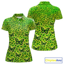 Load image into Gallery viewer, Womens Golf Polo Shirt Colorful Green Leopard Print Pattern Custom Butterfly Team Ladies Golf Tops NHN0171