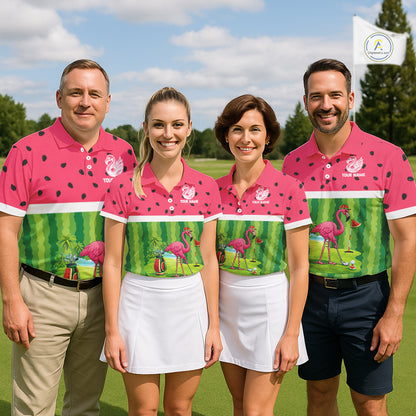 Funny Watermelon Polo Shirt, Mens Golf Polo Shirts Custom Tropical Pattern, Flamingo Golf Shirts NHN0183