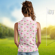 Load image into Gallery viewer, Desert Pink Flamingo Pattern Womens Sleeveless Golf Polo Shirts Custom Funny Team Ladies Golf Tops NHN0184