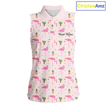 Load image into Gallery viewer, Desert Pink Flamingo Pattern Womens Sleeveless Golf Polo Shirts Custom Funny Team Ladies Golf Tops NHN0184