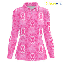 Load image into Gallery viewer, Pink Breast Cancer Golf Shirt Custom Tie Dye Womens Long Sleeve Golf Polo Shirt, Pink Golf Gifts NHN0188