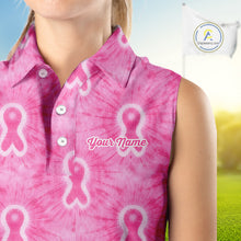 Load image into Gallery viewer, Pink Breast Cancer Golf Shirt Custom Tie Dye Womens Sleeveless Golf Polo Shirt, Pink Golf Gifts NHN0188