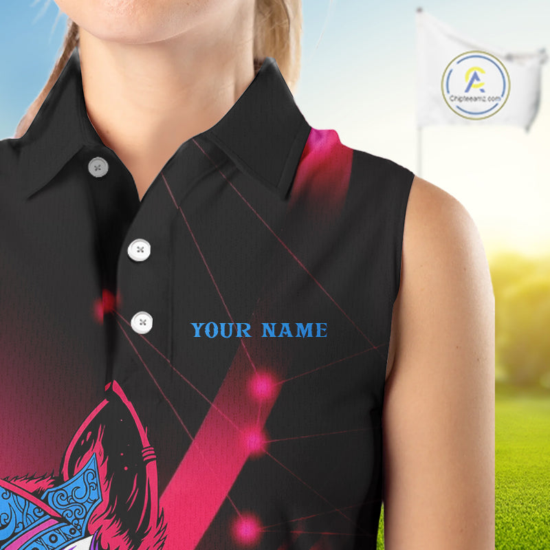 Funny Pink Wolf Womens Sleeveless Golf Polo Shirt Custom Golf Ball For Team Jersey NHN0056
