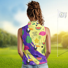 Load image into Gallery viewer, Funny Womens Sleeveless Golf Polo Shirt Custom Tropical Summer Pattern, Flamingo Golf Shirt For Ladies NHN0195