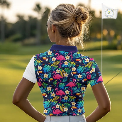 Funny Womens Golf Polo Shirts Custom Tropical Pattern, Golden Retriever Golf Shirt, Dog Lover Gift NHN0196