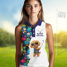 Load image into Gallery viewer, Funny Womens Sleeveless Golf Polo Shirt Custom Tropical Golden Retriever Golf Shirt, Dog Lover Gift NHN0196