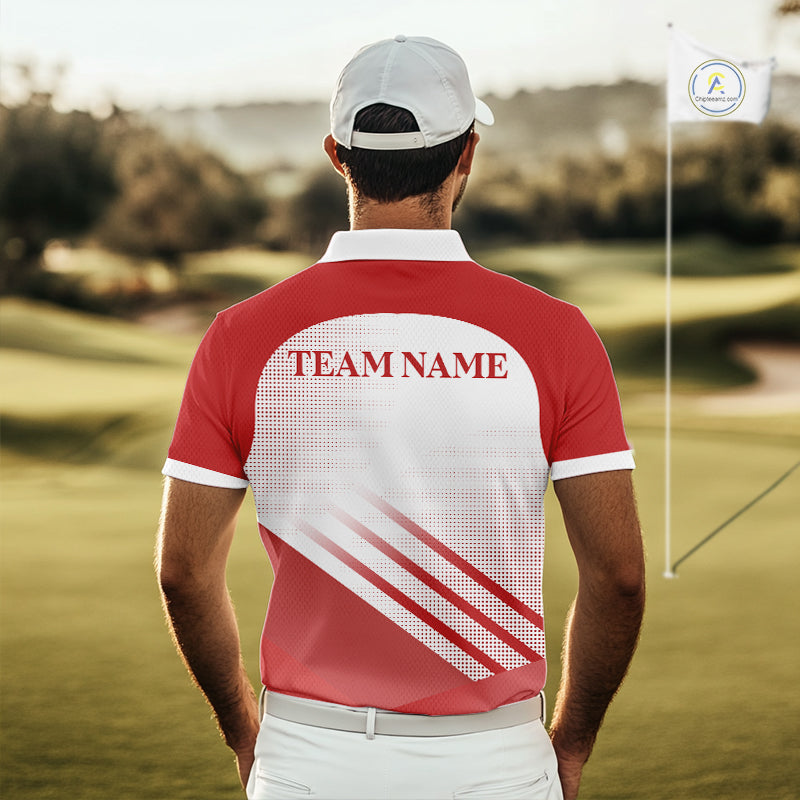 Red And White Mens Golf Polo Shirts Custom Golf Tops For Men, Personalized Golf Gifts NHN0059