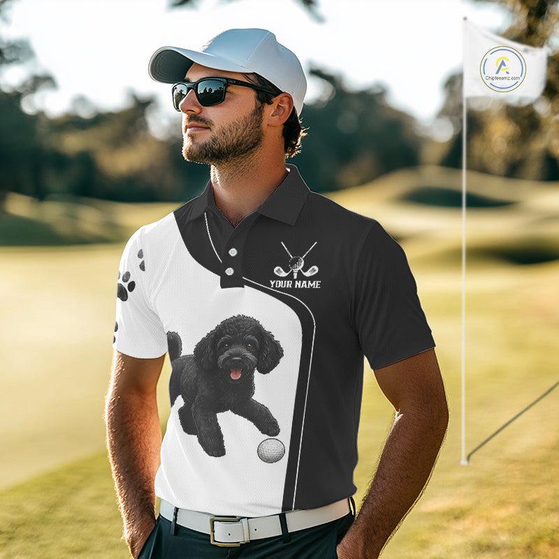 Funny Mens Golf Polo Shirt Black & White Pattern Golf Team Shirt Custom Golf Clubs, Dog Lover Gift NHN0066