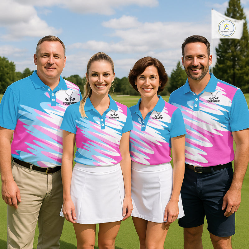 Womens Golf Polo Shirts Custom Blue And Pink Golf Shirt Personalized White Team Golf Shirts NHN0076
