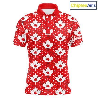 Red Maple Leaves Pattern Canadian Mens Golf Polo Shirts Custom Patriotic Golf Shirts For Men NHN0207