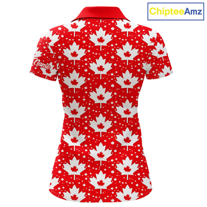Red Maple Leaves Pattern Canadian Womens Golf Polo Shirts Custom Patriotic Golf Shirts For Men NHN0207