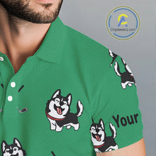 Load image into Gallery viewer, Mens Golf Polo Shirt Custom Funny Husky Green Pattern Team Men Golf Tops, Dog Lover Gift NHN0065