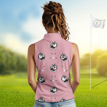 Load image into Gallery viewer, Womens Sleeveless Golf Polo Shirt Custom Funny Husky Pink Pattern Team Ladies Golf Tops, Dog Lover Gift NHN0065
