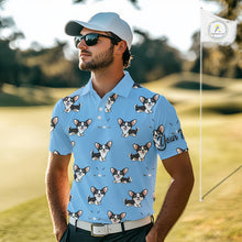 Load image into Gallery viewer, Mens Golf Polo Shirt Custom Funny Chihuahua Blue Pattern Team Mens Golf Top, Dog Lover Gift NHN0211