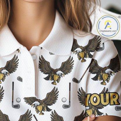 Golf Polo Shirts, Eagle Womens Golf Polo Shirts Custom Name White Golf Shirts For Ladies, Golf Gifts NHN0090