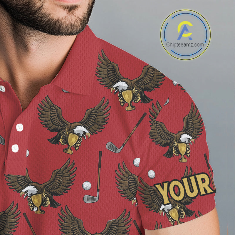 Golf Polo Shirts, Eagle Mens Golf Polo Shirts Custom Name Red Golf Shirts For Men, Golf Gifts NHN0091