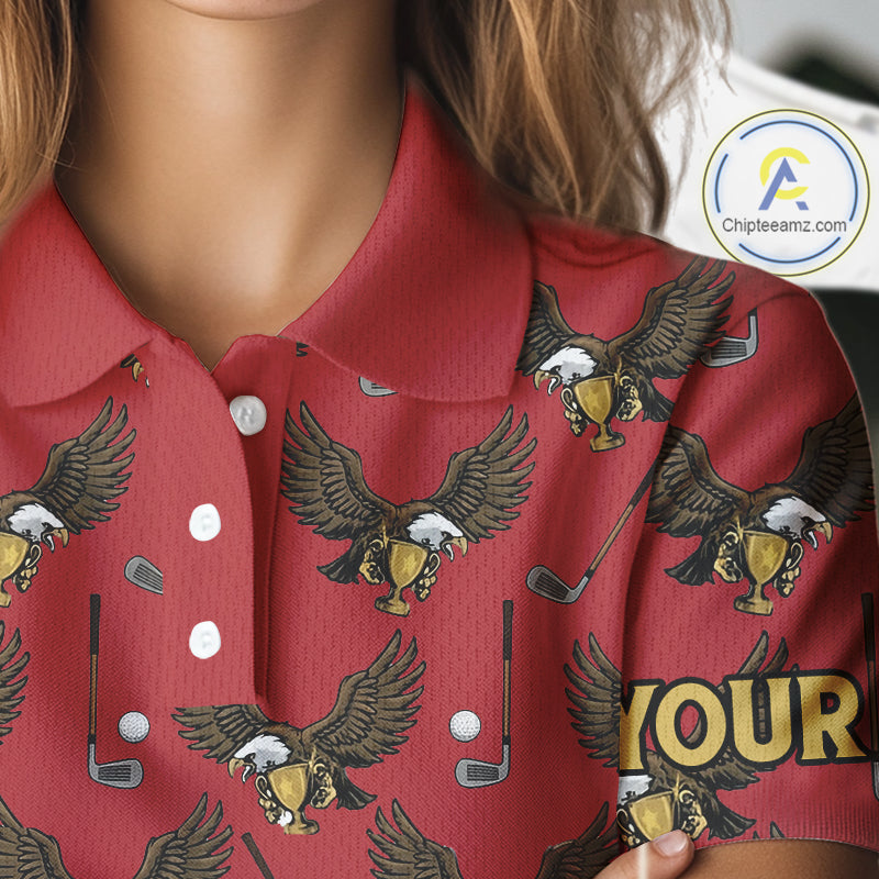 Golf Polo Shirts, Eagle Womens Golf Polo Shirts Custom Name Red Golf Shirts For Women, Golf Gifts NHN0091