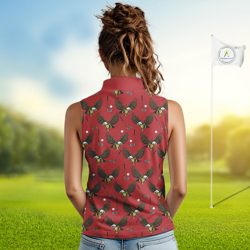 Golf Polo Shirts, Eagle Womens Sleeveless Golf Polo Shirt Custom Red Golf Shirts For Ladies, Golf Gifts NHN0091