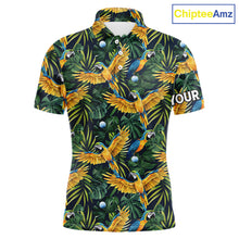 Load image into Gallery viewer, Mens Golf Polo Shirt Custom Colorful Parrots And Floral Tropical Pattern Team Golf Shirts, Golf Gift NHN0092