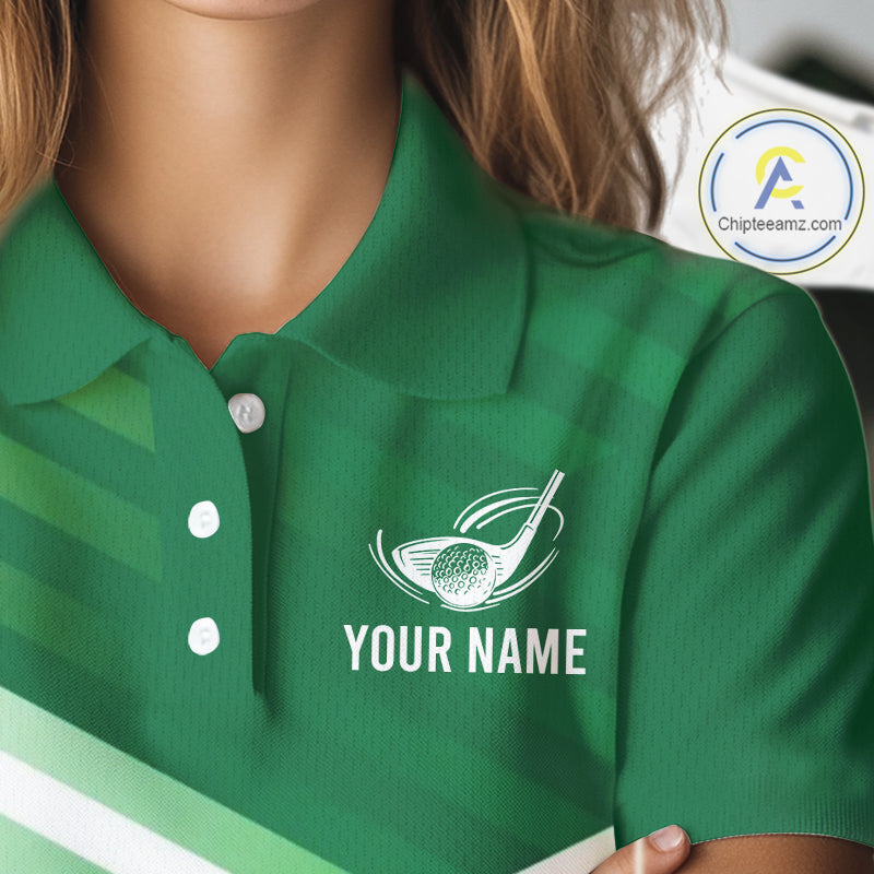 Green And White Womens Golf Polo Shirt Custom Name Golf Shirts For Team Personalized Golf Gifts NHN0097
