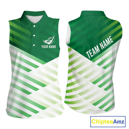 Green And White Womens Sleeveless Golf Polo Shirt Custom Name Golf Shirts For Team, Golf Gifts NHN0097