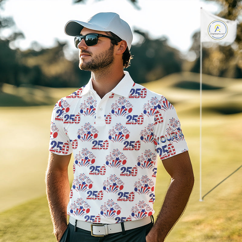 USA 250th Anniversary Mens Golf Polo Shirt Custom Golf Pattern Team Patriotic American Golf Tops NHN0231