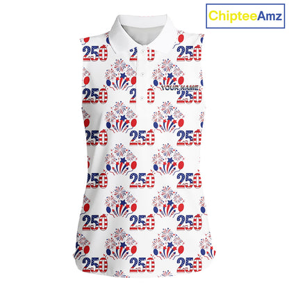 USA 250th Anniversary Womens Sleeveless Golf Polo Shirt Custom Golf Pattern Team Patriotic Golf Tops NHN0231