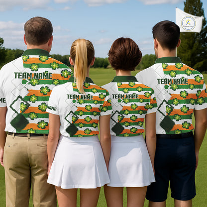 Womens Golf Polos Shirts Custom Green Clover St Patricks Day Pattern Ireland Flag Golf Top Shirt NHN0139