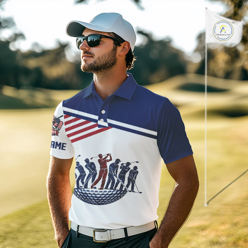 Mens Golf Polo Shirt Custom 250th Anniversary American Flag Skull Golf Shirt, Group Golf Gift NHN0143