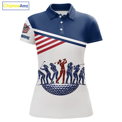 Womens Golf Polo Shirt Custom 250th Anniversary American Flag Skull Golf Shirts, Patriotic Gift NHN0143