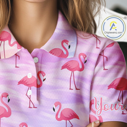 Violet Pastel Womens Golf Polo Shirts Custom Funny Flamingo Pattern Team Ladies Golf Tops, Golf Gift NHN0174