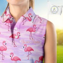 Load image into Gallery viewer, Violet Womens Sleeveless Golf Polo Shirts Custom Funny Flamingo Heart Pattern Team Ladies Golf Tops NHN0174
