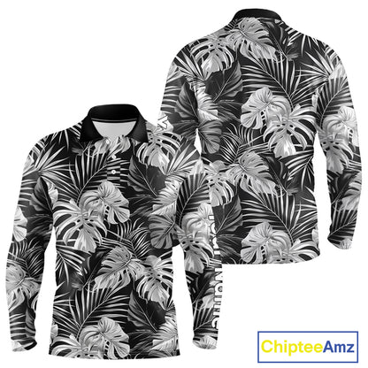 Long Sleeve Golf Polo Shirt Retro Floral Pattern Tropical Leaves Custom Team Golf Shirt NHN0190