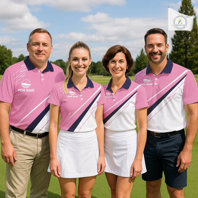 Womens Golf Polo Shirt Custom Blue And Pink Golf Shirt Personalized White Team Golf Shirts NHN0075