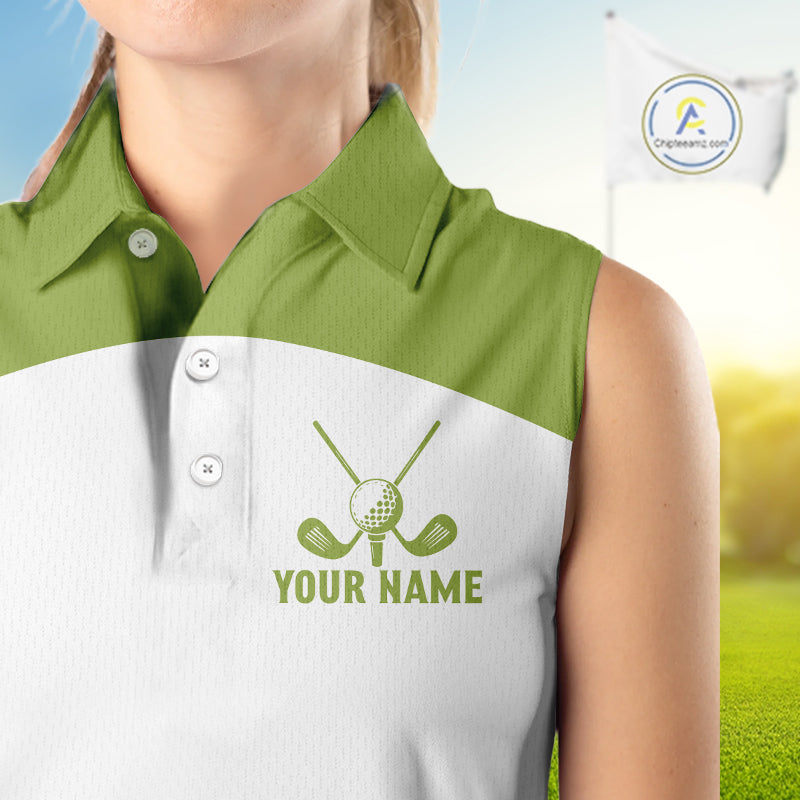 Funny Womens Sleeveless Golf Polo Shirt Custom Name Green Poodle Dog Golf Shirts Personalized NHN0079