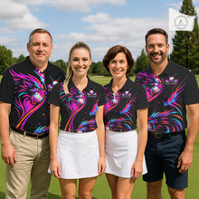Load image into Gallery viewer, Wolf Mens Golf Polo Shirt Custom Neon Purple Pattern Team Golf Tops, Black Golf Outfit For Men NHN0085