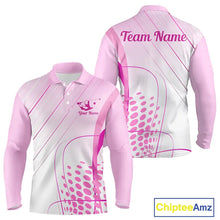 Load image into Gallery viewer, Pink White Long Sleeve Golf Polo Shirts Custom Name Golf Shirts For Men Personalized Golf Gifts NHN0015
