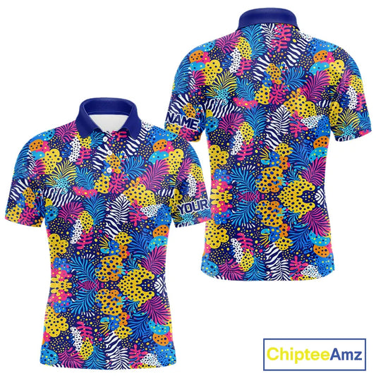 Colorful Paisley Pattern Mens Golf Polo Shirts Custom Tropical Golf Attire For Team NHN0147