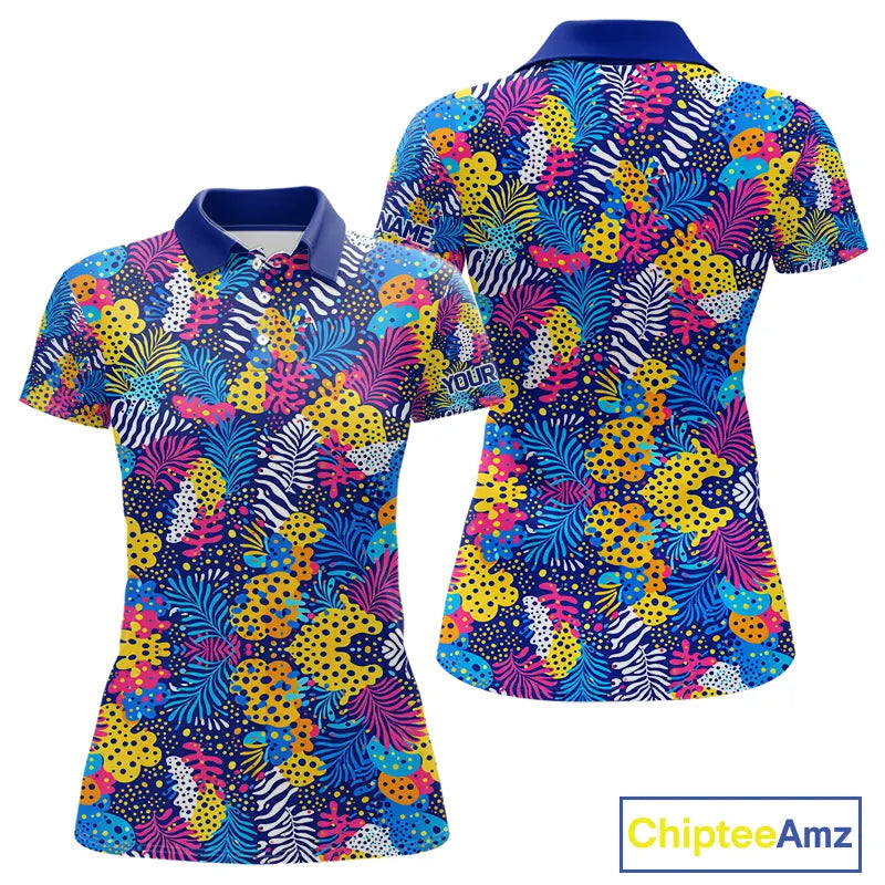 Colorful Paisley Pattern Womens Golf Polo Shirts Custom Tropical Golf Attire For Ladies, Golfer Gift NHN0147