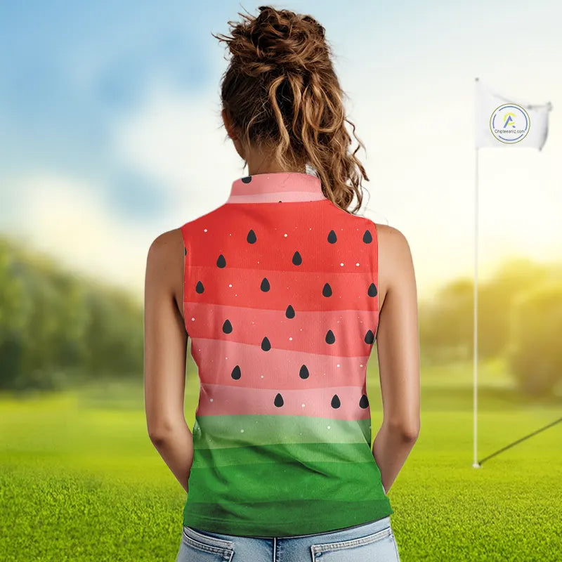 Watermelon Polo Shirt, Heartbeat Matching Sleeveless Golf Polo Shirt Custom Valentines Outfit NHN0148