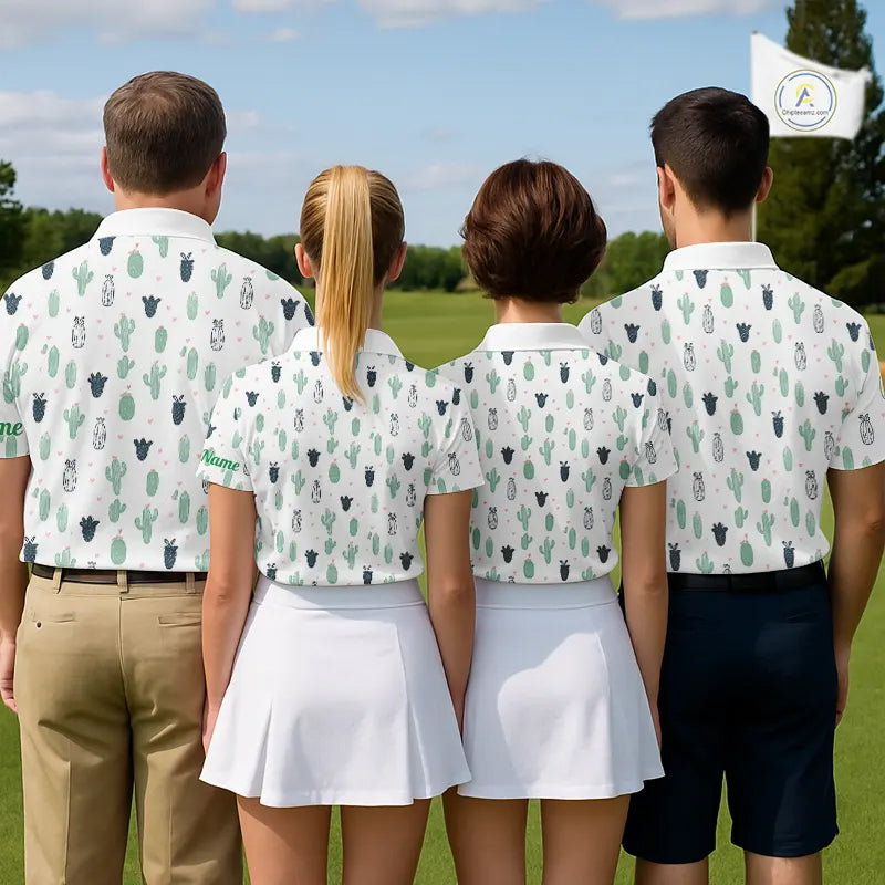 Funny Cactus Flower Pattern Mens Golf Polo Shirts Custom, Cactus Golf Shirt Personalized NHN0151
