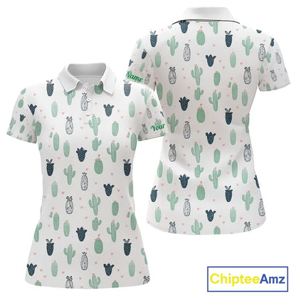 Funny Cactus Flower Pattern Womens Golf Polo Shirts Custom, Cactus Golf Shirt Personalized NHN0151