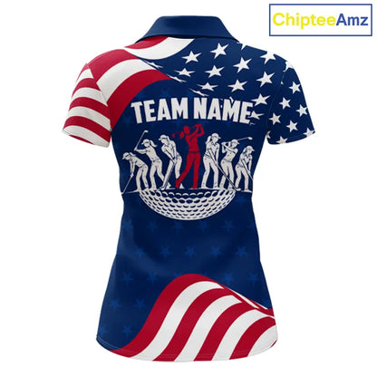 Funny Womens Golf Polo Shirt Custom Name American Flag Polo Shirt, 250 Years Of Freedom Patriotic Gift NHN0173