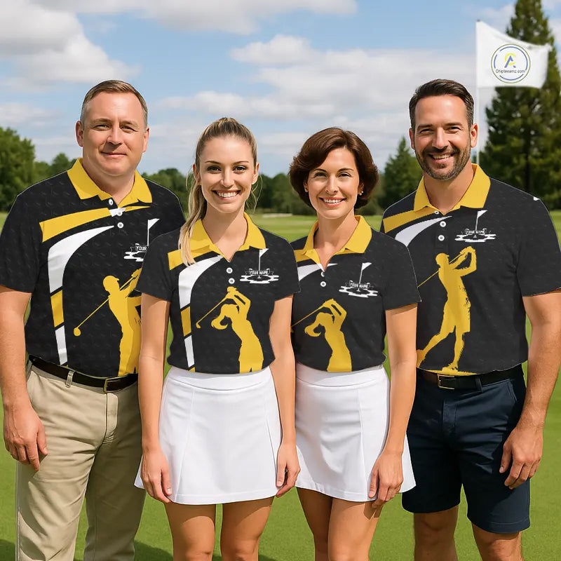 Black And Yellow Golf Ball Womens Golf Polo Shirts Custom Golf Outfits Golf Gifts For Women NHN0042