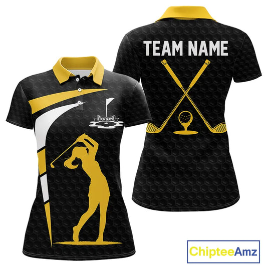 Black And Yellow Golf Ball Womens Golf Polo Shirts Custom Golf Outfits Golf Gifts For Women NHN0042