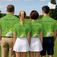 Load image into Gallery viewer, Mens Golf Polo Shirt Custom Green And White Golf Ball Flame Team Golf Shirts, Golf Tops For Men NHN0179