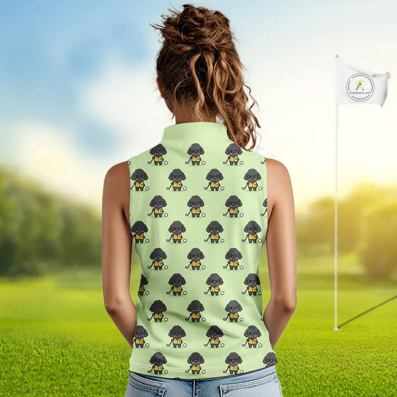 Green Womens Sleeveless Golf Polo Shirt Custom Ladies Golf Tops, Funny Poodle Dog Lover Gift NHN0068