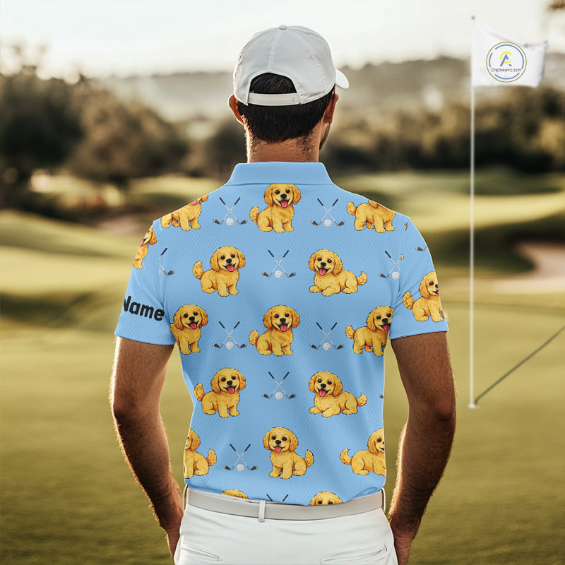 Mens Golf Polo Shirt Custom Funny Cockapoo Blue Pattern Team Mens Golf Tops, Dog Lover Gift NHN0209