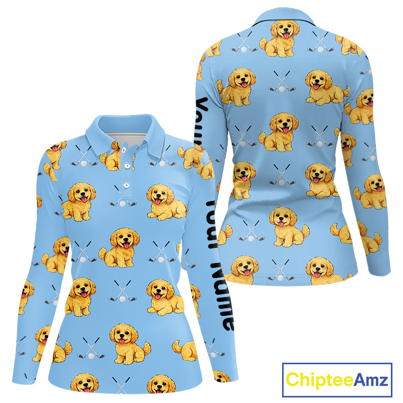 Womens Long Sleeve Golf Polo Shirt Custom Funny Cockapoo Pattern Team Ladies Golf Tops, Dog Lover Gift NHN0209
